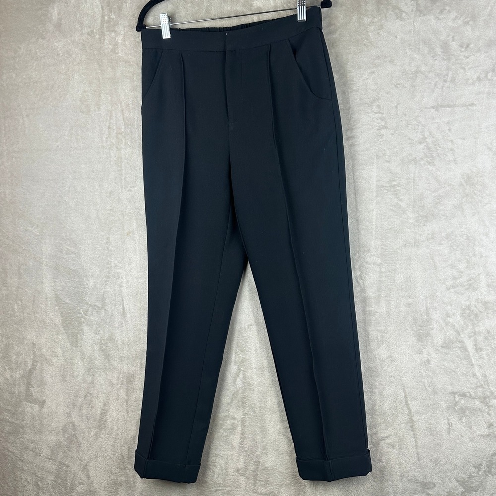 Maeve Anthropologie Black Dress Pants High Rise Cuffed Tapered Trousers Size 8